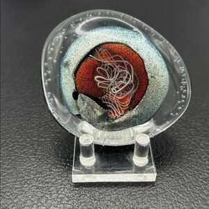 Signed R (Randy) Strong '98 Dichroic Art Glass Paperweight w/Stand